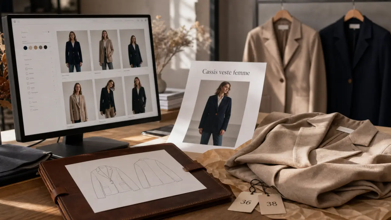 Cassis vetement : veste femme sur grille de filtres e-commerce
