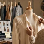 De luxe vetement femme Deeluxe : chemisier crème sur mannequin, guide collections