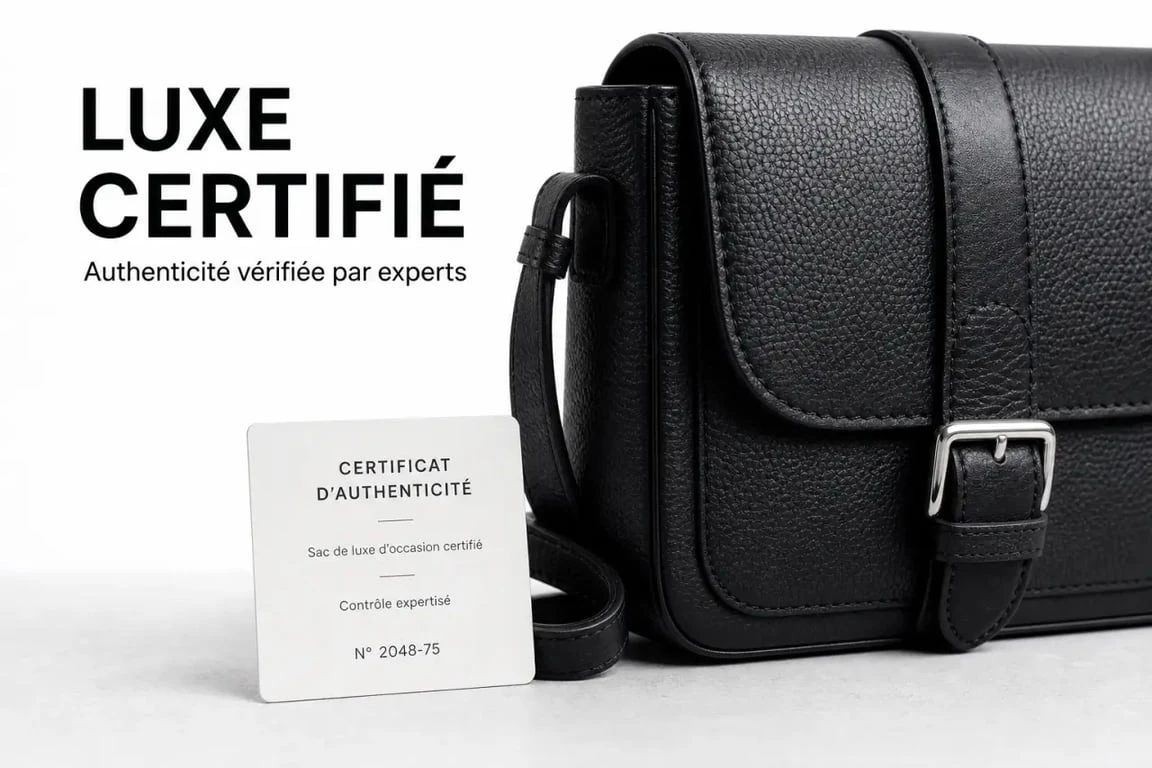 Sac de luxe occasion certifié avec certificat d’authenticité et détails du cuir
