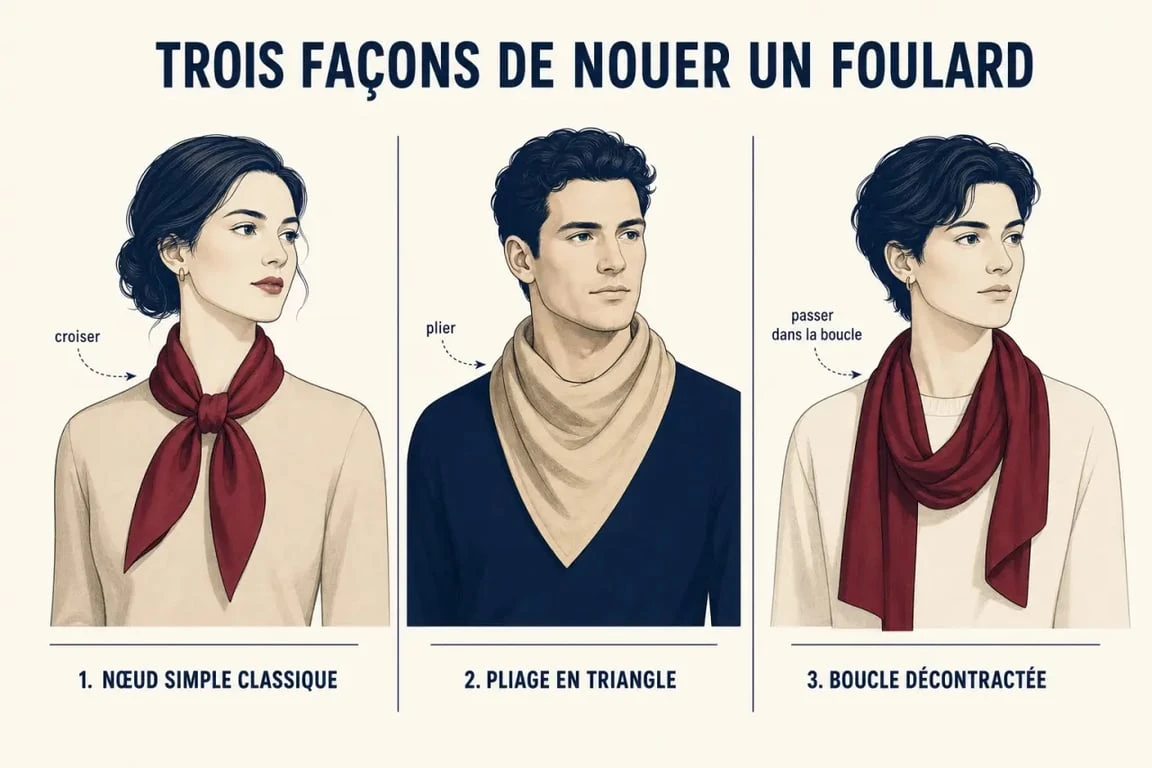 Foulard autour du cou : trois façons simples de nouer un foulard autour du cou