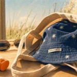 Les bobs : protection UV, bob et étiquette tissu sur tote bag