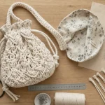 Sac macramé en coton : nœuds et anses, vue de dessus
