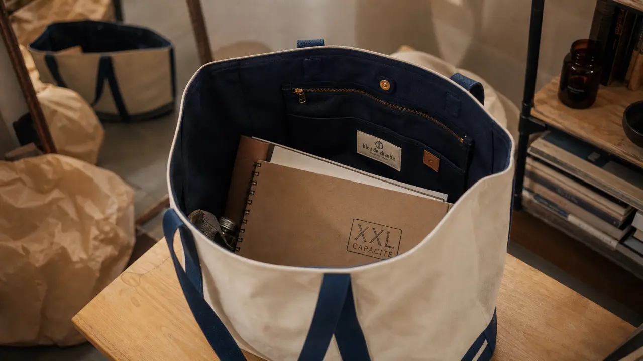 Sac xxl en toile épaisse, grand cabas ouvert avec anses renforcées