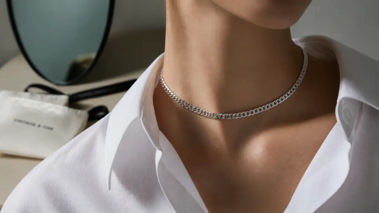 Chokers ras du cou argent 925 en chaîne forçat sur mannequin