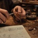 Créateur de bijoux artisanaux français : atelier, mains, bracelet et pierres