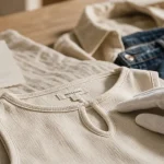 Débardeur coton bio femme blanc cassé, texture fibres et douceur
