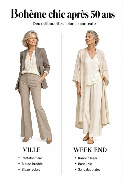 style bohème chic à 50 ans : looks ville et week-end