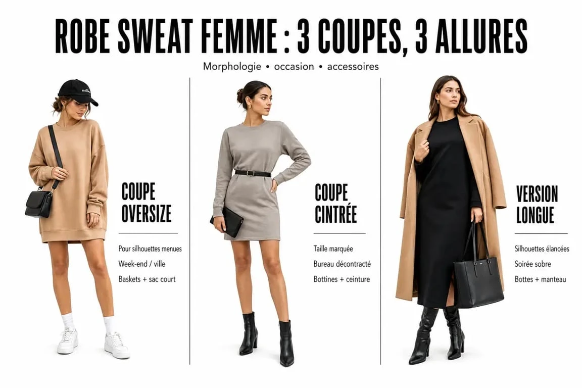 Robe sweat femme : comparaison visuelle des coupes et looks possibles