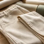 Pantalon coton bio femme avec label GOTS sur étiquette kraft