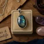 Pendentif pierres naturelles en labradorite, chaîne argent 925, bélière