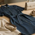Robe jean femme en denim bleu, robe chemise courte midi longue