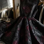 Robe patineuse femme jacquard sombre taille marquée