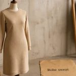 Robe sweat femme beige mi-longue, coupe cintrée