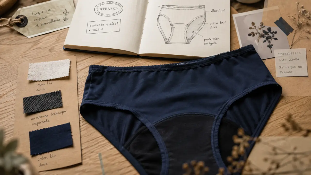 Culotte menstruelle fabrication française : atelier, tissus et absorption