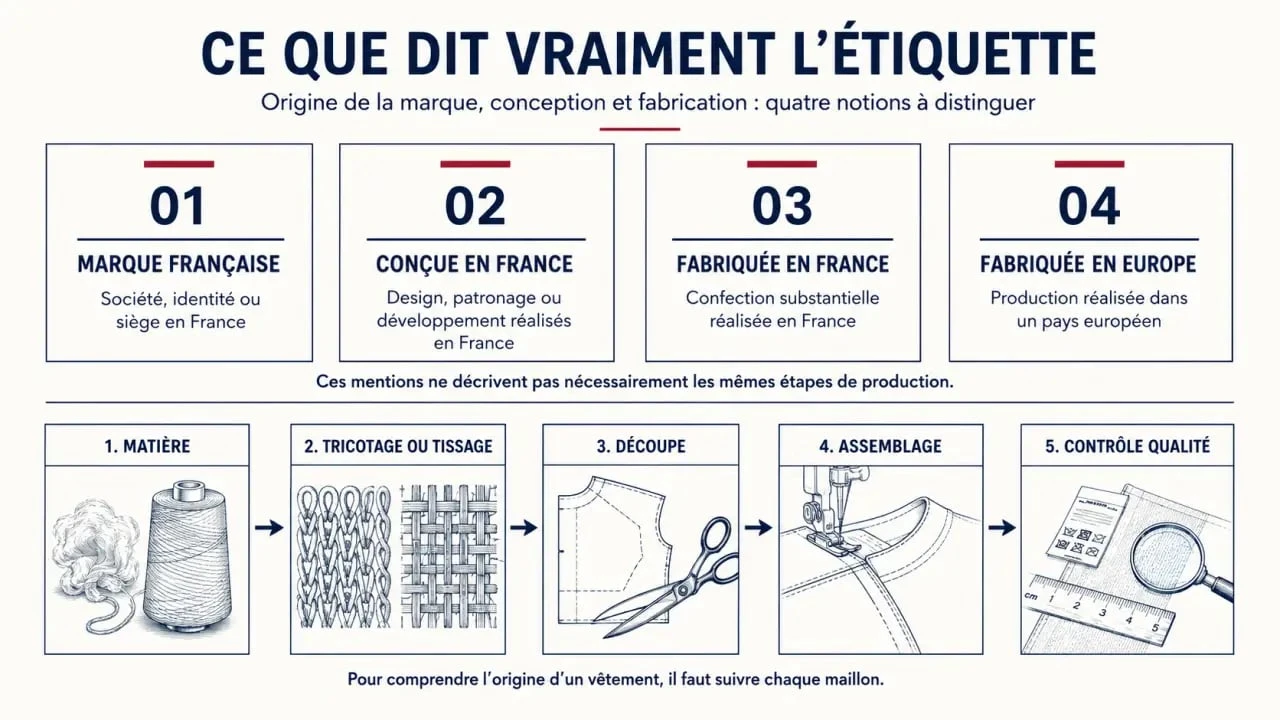 Infographie sur la culotte menstruelle fabrication française et les étapes de traçabilité textile