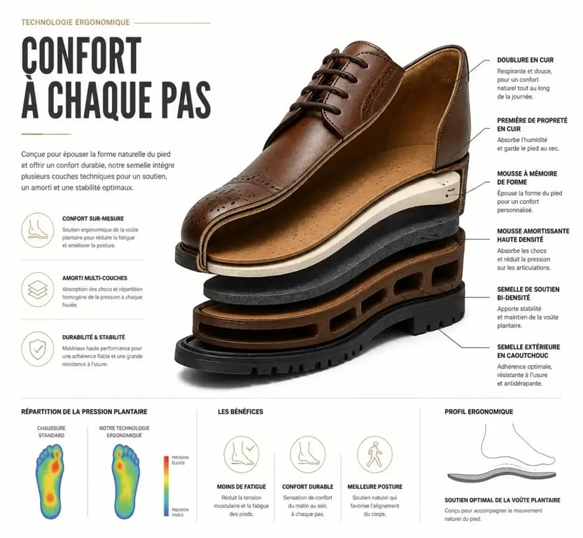 Schéma technique des technologies de confort dans les chaussures ara femme