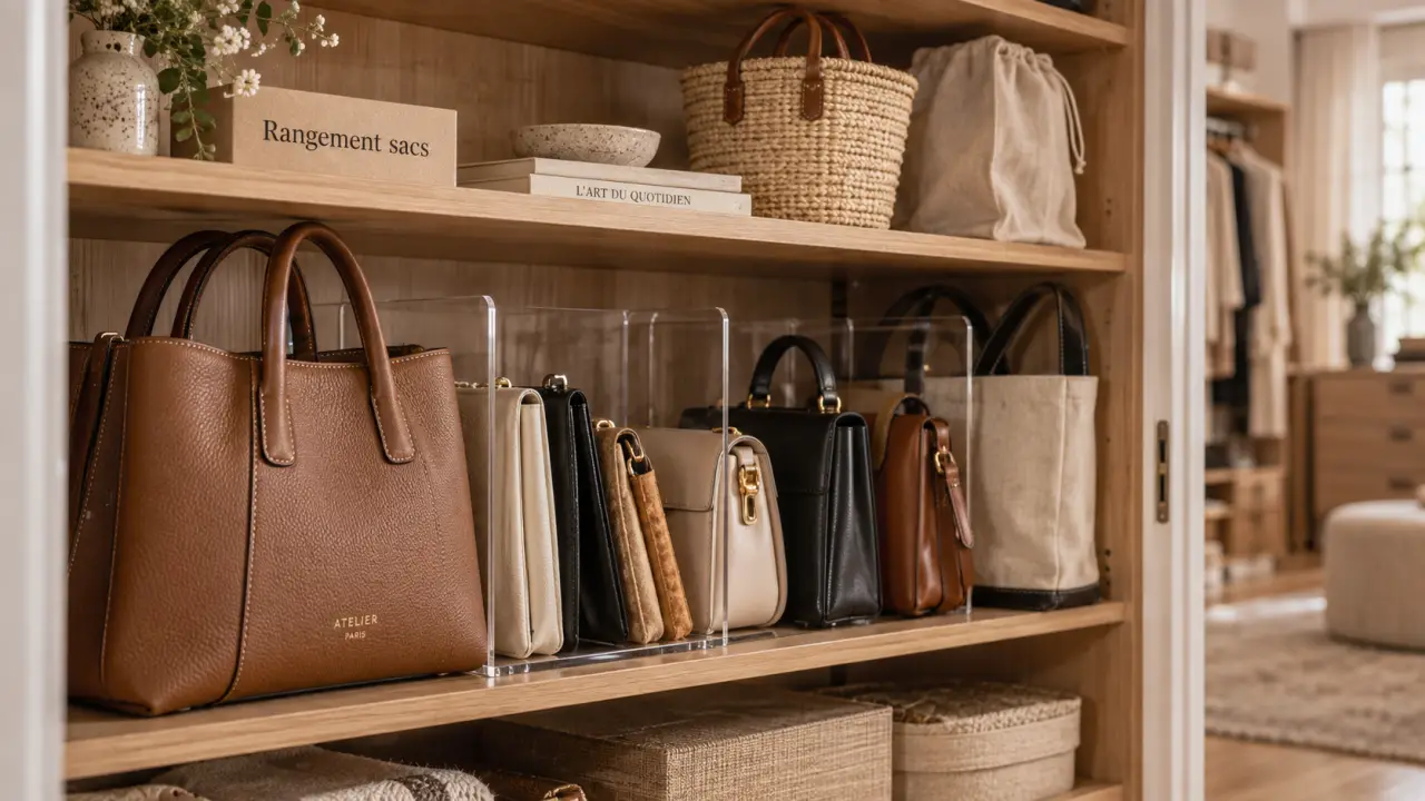 Ranger les sacs à main sans déformer les anses, support adapté en placard