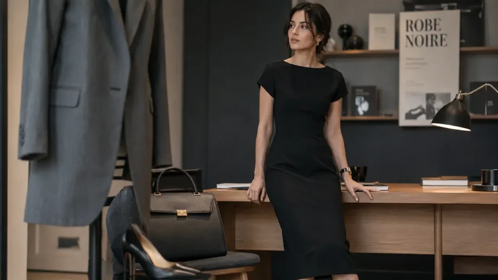 Robe noire droite chic : les coupes, les matières et les accessoires qui changent tout