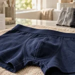 Boxer coton bio en coton biologique, douceur et maintien, gros plan salle de bain