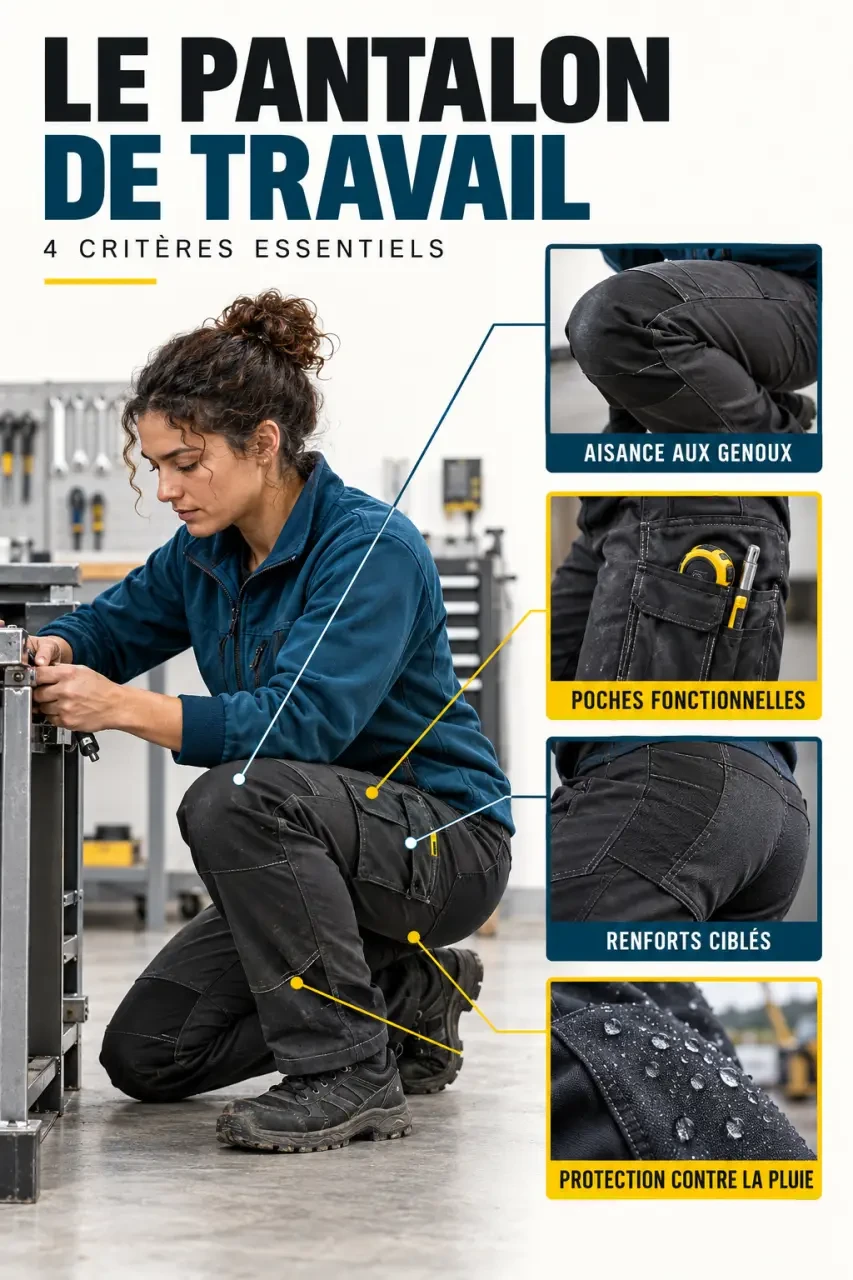 Pantalon de travaille pour femme avec poches, renforts et aisance en mouvement