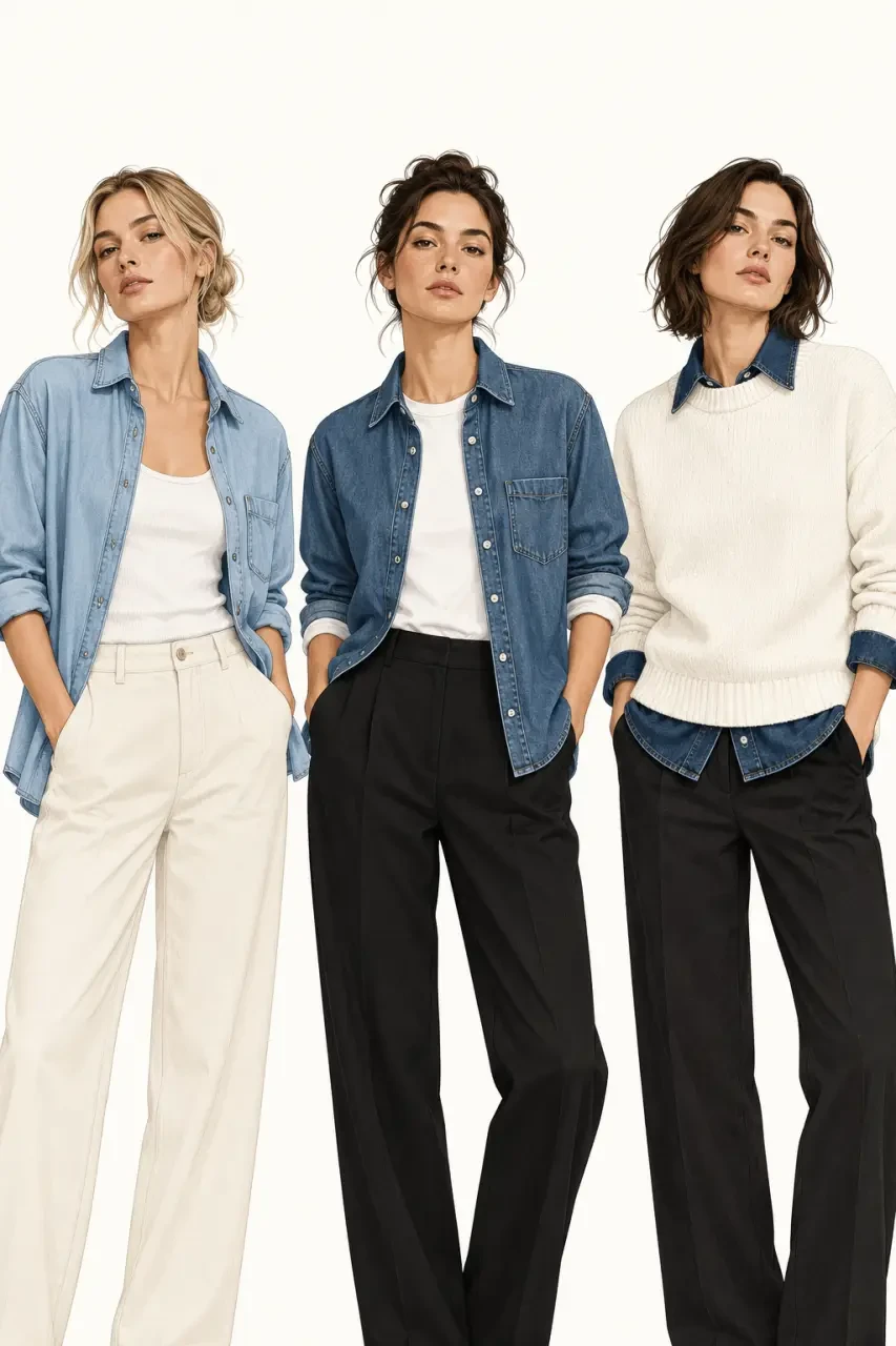 Idées de superposition avec une chemise en jean pour femme selon la saison