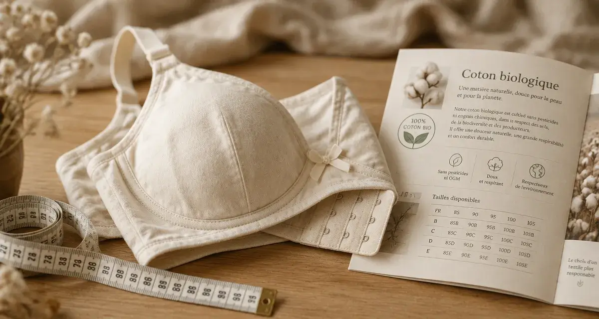 Soutien gorge coton bio en coton bio, forme et taille pour un bon maintien